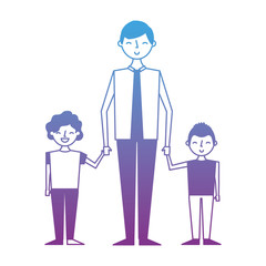 young man holding hands of two kids vector illustration degrade color design