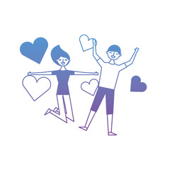 couple of young people in love heart romantic vector illustration degrade color design