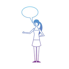 people female character with speech bubble vector illustration degrade color design