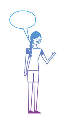 people female character with speech bubble vector illustration degrade color design