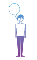 young people male man with speech bubble talk vector illustration degrade color design