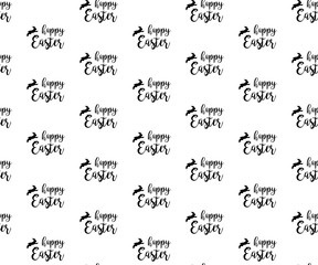 HAPPY EASTER TYPOGRAPHY TEXT. LETTERING TITLE WITH BUNNY ON WHITE BACKGROUND. SEAMLESS PATTERN