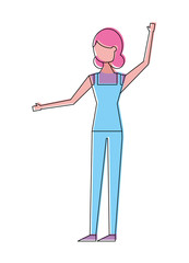 young woman people character gesturing with arms vector illustration