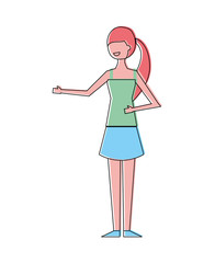 young woman people character gesturing with arms vector illustration