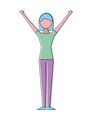 young woman people character gesturing with arms vector illustration