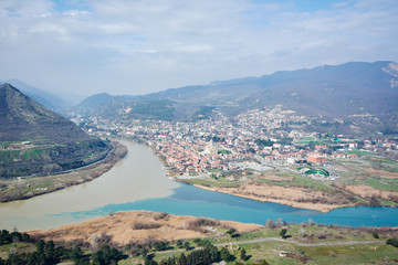 The Top View Of Mtskheta, Georgia, The Old Town Lies At The Confluence Of The Rivers Mtkvari And...
