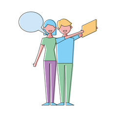 couple of young taking selfie with mobile vector illustration
