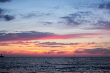 crimson pink sunset on the sea