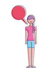 people female character with speech bubble vector illustration