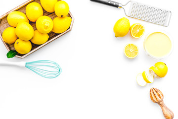 homemade lemon curd cooking on white background top view mock up