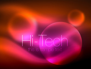 Blurred neon glowing circle, hi-tech modern bubble template, techno glowing glass round shapes or spheres. Geometric abstract background