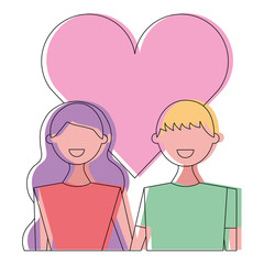 couple of young people in love heart romantic vector illustration