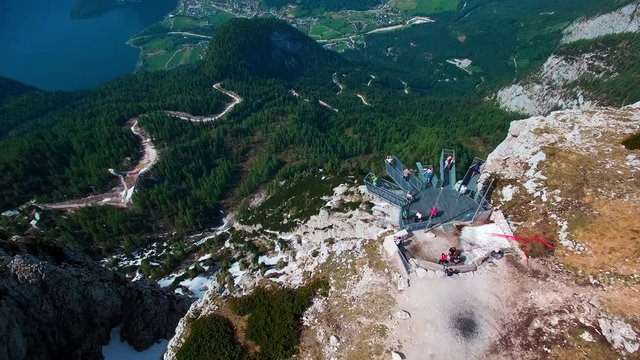 Aerial view of the landmarks in the mountains of Austria, Obertraun. View of the observation deck 5 fingers.