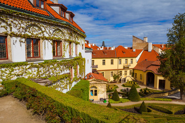 PRAGUE, CZECH REPUBLIC - APRIL 26, 2017: Vrtba garden (Vrtbovska zahrada) and view on old town.