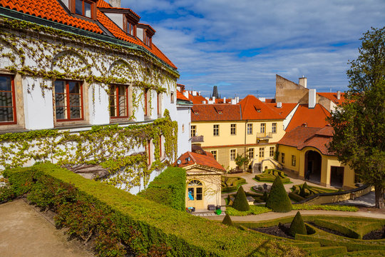 PRAGUE, CZECH REPUBLIC - APRIL 26, 2017: Vrtba garden (Vrtbovska zahrada) and view on old town.