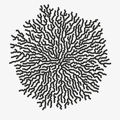 Monochrome abstract vector illustration with organic shape made of round particles. Modern scientific background with growing microscopic bacteria. Schematic generative fungus. Element of design. - 196540046
