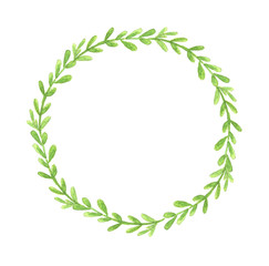 Watercolor hand painted wreath isolated on white background. Simple green wreath for your design. © galunga.art