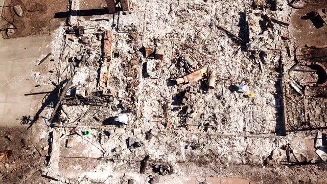 Shocking aerial of devastation from the 2017 Santa Rosa Tubbs fire disaster which destroyed whole neighborhoods.