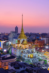 High view of Wat Traimitr Withayaram in sunset time