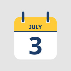 Flat icon calendar 3rd of July isolated on gray background. Vector illustration.