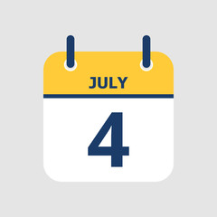 Flat icon calendar 4th of July isolated on gray background. Vector illustration.