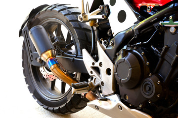 Close up of half big bike motorcycle modify on white background