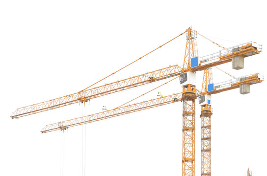 Construction crane on white background.