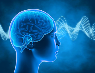 Brain waves, thinking, intelligence concept, thinking process abstract illustration 3d render.