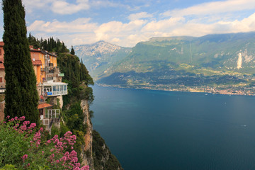 Fototapeta na wymiar Amazing view from Pieve over Lake Garda to Monte Baldo, Italy