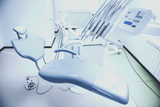 Different dental instruments and tools in a dentists office.