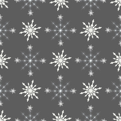 Naklejka na ściany i meble White seamless Christmas pattern with different snowflakes falling