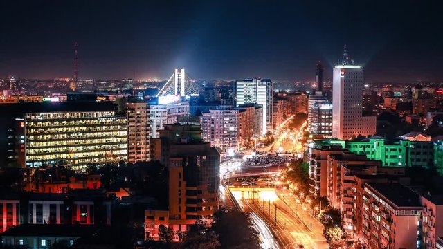 Traffic Hour City Timelapse, at night, from a rooftop