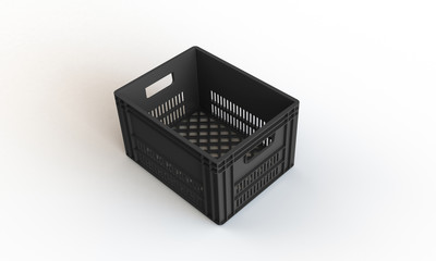 Plastic crate box isolated on white. The crate can hold bottle or cans