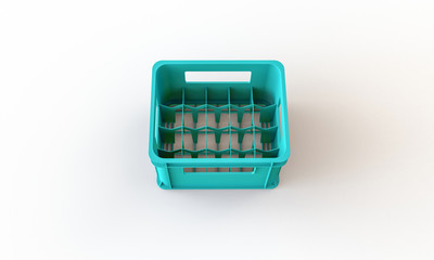 Plastic crate box isolated on white. The crate can hold bottle or cans
