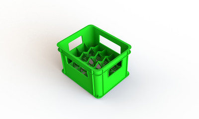 Plastic crate box isolated on white. The crate can hold bottle or cans