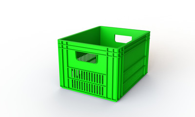Plastic crate box isolated on white. The crate can hold bottle or cans