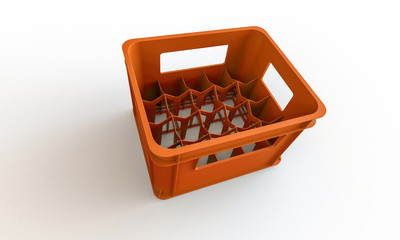 Plastic crate box isolated on white. The crate can hold bottle or cans