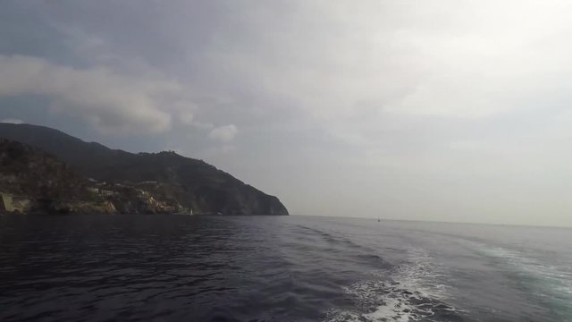 Hyperlapse from a moving boat of Cinque Terre coast