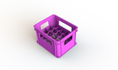 Plastic crate box isolated on white. The crate can hold bottle or cans