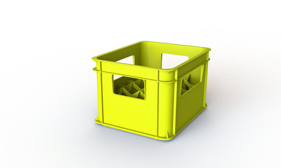 Plastic crate box isolated on white. The crate can hold bottle or cans