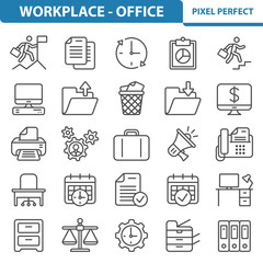 Office and Workplace Icons, Professional, pixel perfect icons depicting various office, job, career and workplace concepts. EPS 8 format.