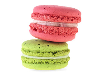 Delicious multicolored macaroon on a white background