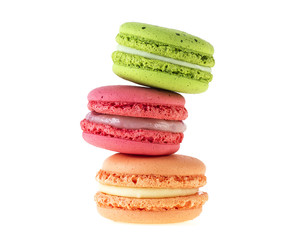 French macaroons over white background. Dessert.