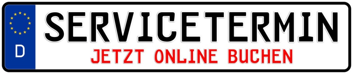 spkw37 SignPersonenKraftWagen spkw - Schrift: Servicetermin jetzt online buchen - Kennzeichen: Autokennzeichen / Nummernschild - (Original-Verhältnis 520 X 110 mm) - banner xxl g5913