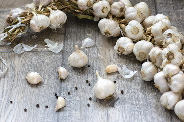 garlic on a wooden table