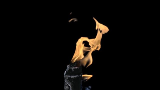 Real flame and smoke of burning torch with alpha channel, Slow motion