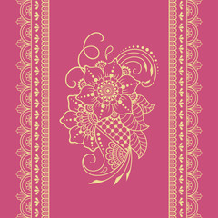 Henna tattoo flower template and seamless border. Mehndi style. Set of ornamental patterns in the oriental style.