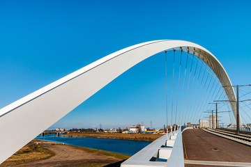 Passerelle bridge across Bassin Vauban for trams and bicycles
