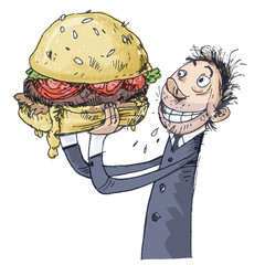 A very hungry office worker & Very large sandwich