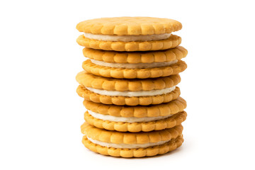 Cookies with cream on a white, close up.